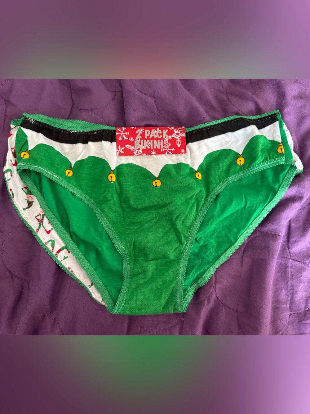 Two-Pack Green Holiday Elf Bikini Panties